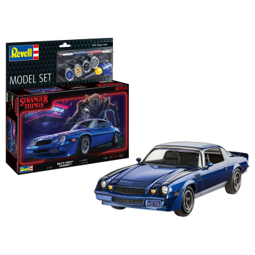 KIT PARA MONTAR REVELL MODEL SET STRANGER THINGS BILLY'S CHEVROLET CAMARO Z/28 1/24 91 PEÇAS COMPLETO COM TINTAS COLA E PINCEL REV 67728